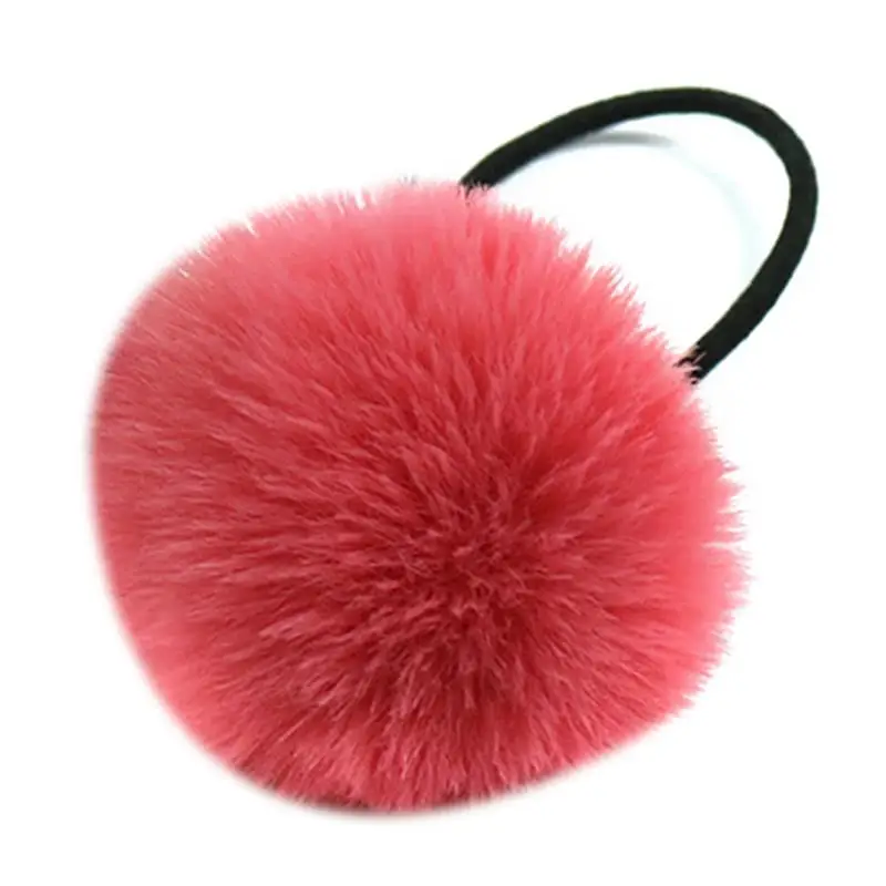 

coxeer 1pc Solid Color Hair Rope Elastic Lovely Plush Pompom Decor Hair Tie Ponytail Holder Hair Accessories For Women Girls