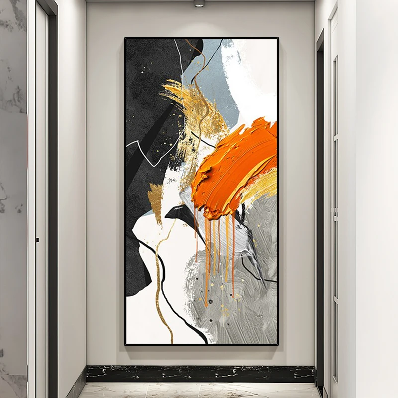 

Hand-Painted Oil Painting 3D Abstract Sunset Glow Wall Hanging Art Dining Living Room Bedroom Decor Black White Orange No Framed