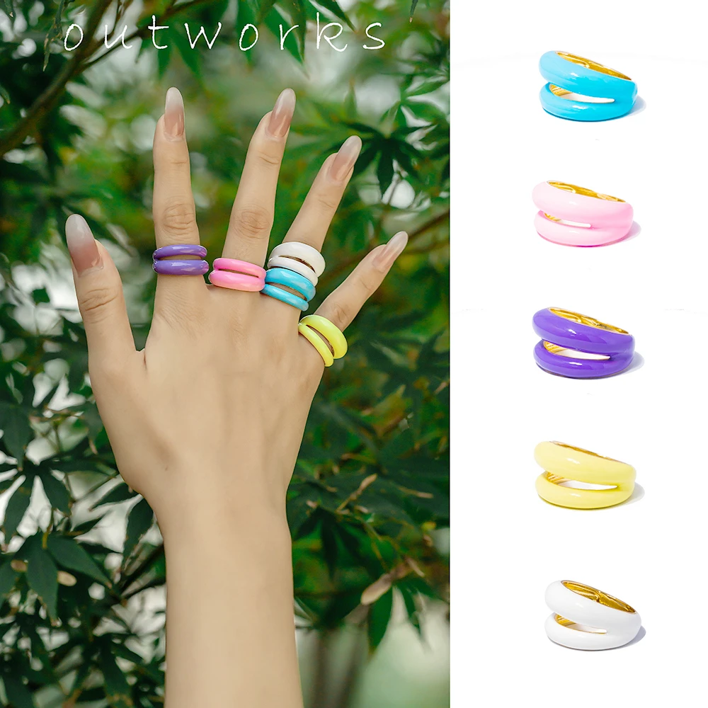 

New Ins Vintage Creativity Colorful Double Layer Exaggerated Dripping Oil Metal Rings for Women Girls Jewelry Party Travel Gift