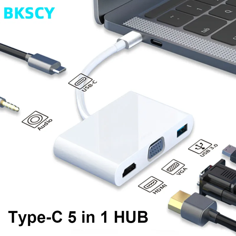 Адаптер внешней связи Bkscy адаптер 5 в 1 Thunderbolt 3 USB Type C Hub для HDMI VGA мм USB3.0 с PD зарядкой