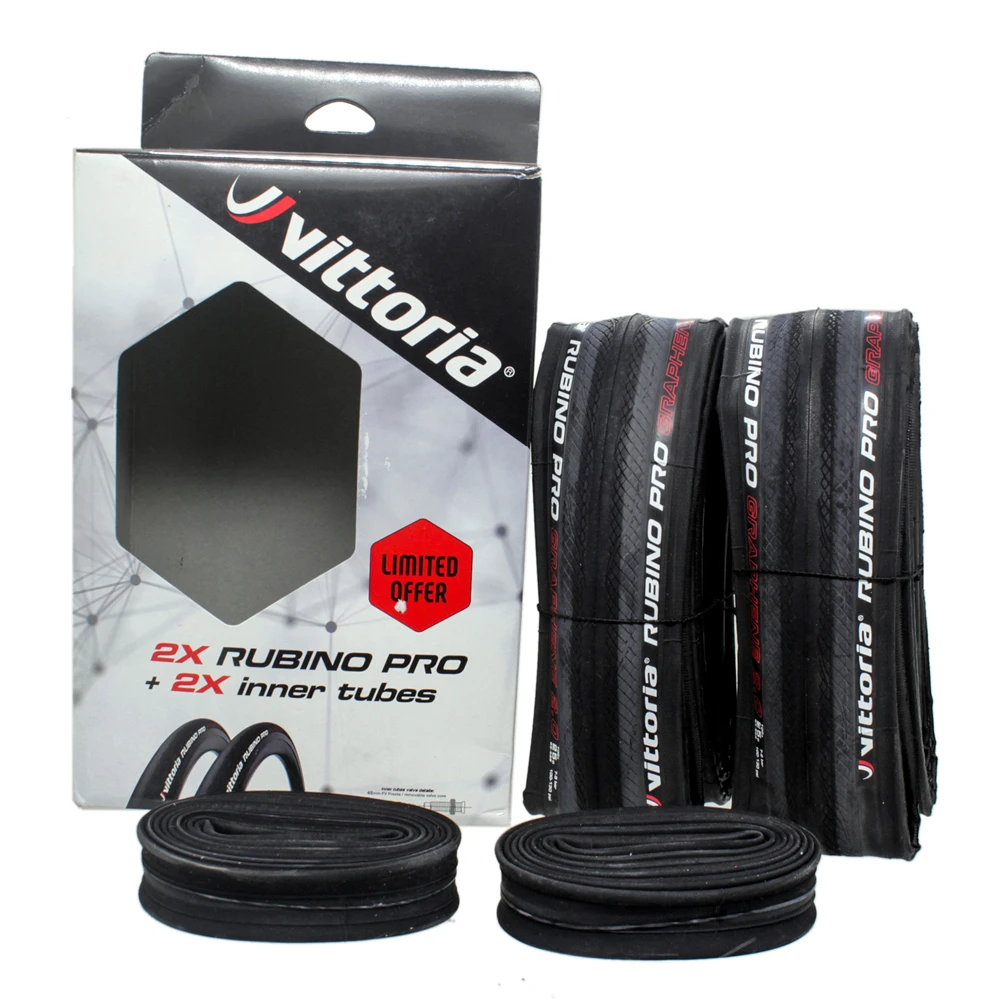 

1 Pair Vittoria Rubino Pro G2.0 Graphite Race 2.0 700x25C Folding Tyres With 2 Free Inner Tubes Road tire