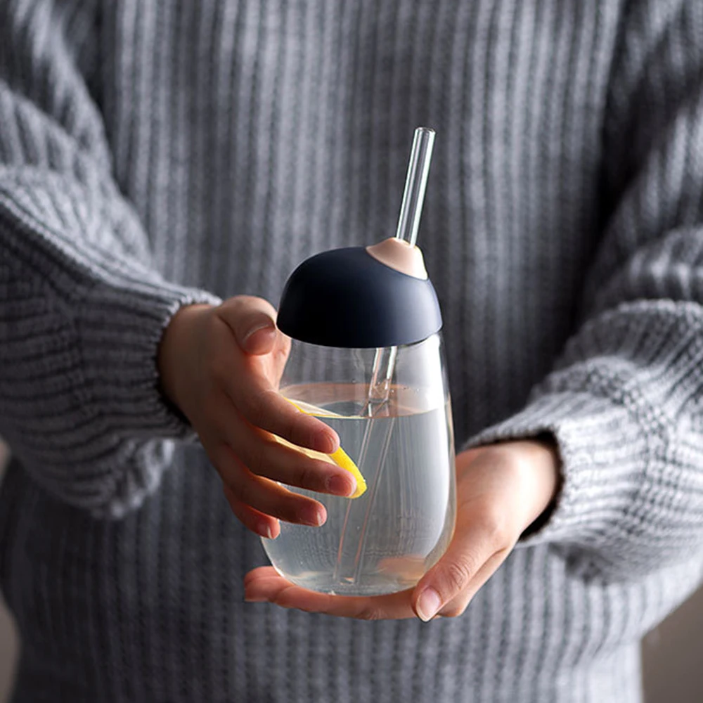 

500ML Household Large Capacity Drinking Straw Cup Office Glass Bottle Transparent Student Children Portable Water Cup with Lids