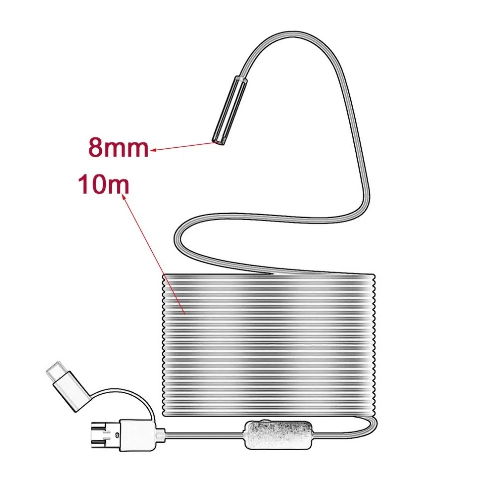 

1200P Android 8MM Micro USB Type-c USB 3-in-1 Computer Ear Cleaner Endoscope Borescope Tube Waterproof Inspection Video Camera
