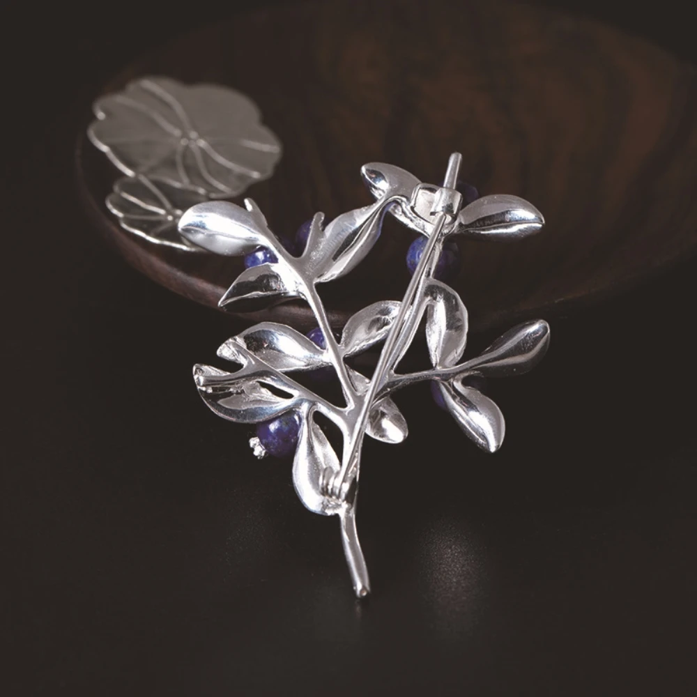 Girls New Lapis Lazuli Blue Gemstone Brooch 925 Sterling Silver Flower Pin Clip Women Jewelry Fashionable Fine Jewellery | Украшения и