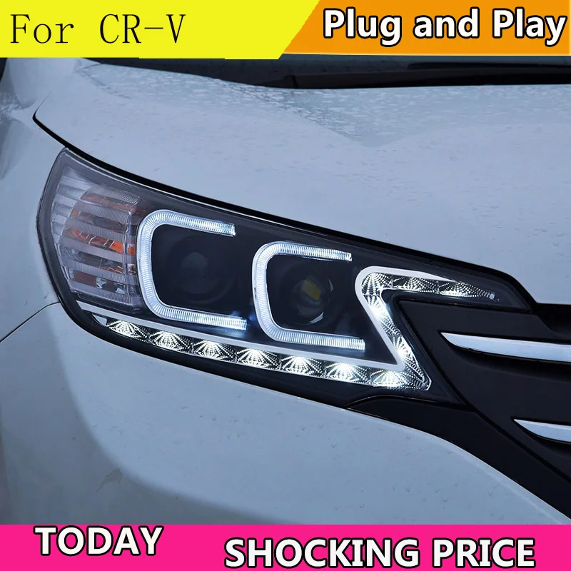 

Автомобиль Стайлинг для Honda CRV CR-V светодиодный налобный фонарь s 2012-2014 фара двойной C ангельский глаз светодиодный DRL передсветильник Биксеноновые линзы