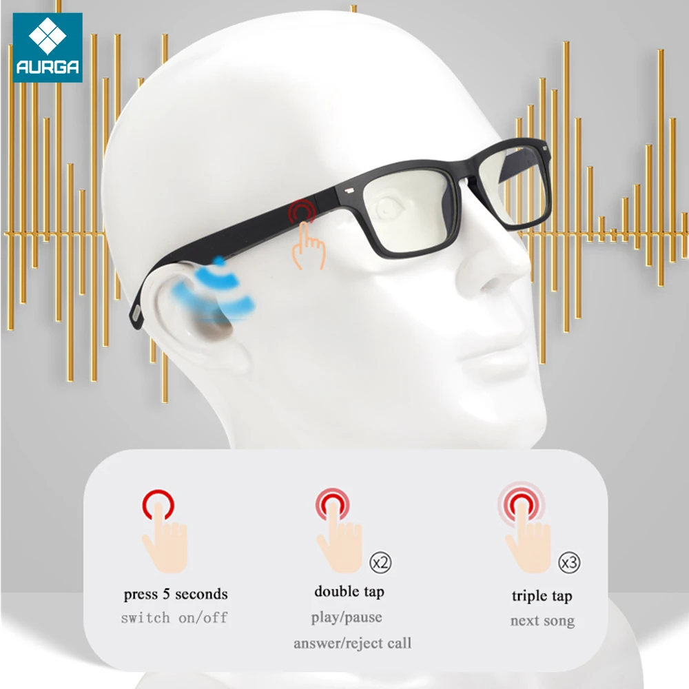 

AIKSWE SMART EYEWEAR Bluetooth 5.0 Anti-Blue Light Glasses Touch Wireless Stereo Music With HD Mic Surround Sound Sports Glasses