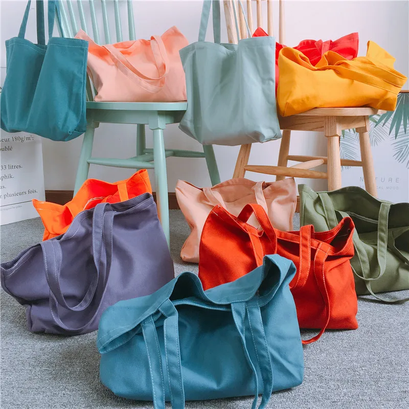 

Candy Colors Women's Canvas Bag Large Capacity Woman Tote Shopping Bag Ladies Shopper Shouder Bags Handbags Casual Beach Bag