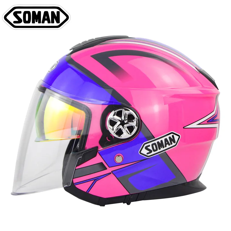 

Electric Scooter Colorful Lens Riding Fashion Casco Bicicleta Mujer Double Visor 3/4 Face Helmet Women Street Bike Motorcycle