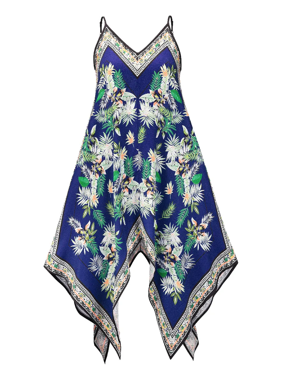 

2021 Summer Irregular Retro Printed Suspender Dress Loose Floral Pieces