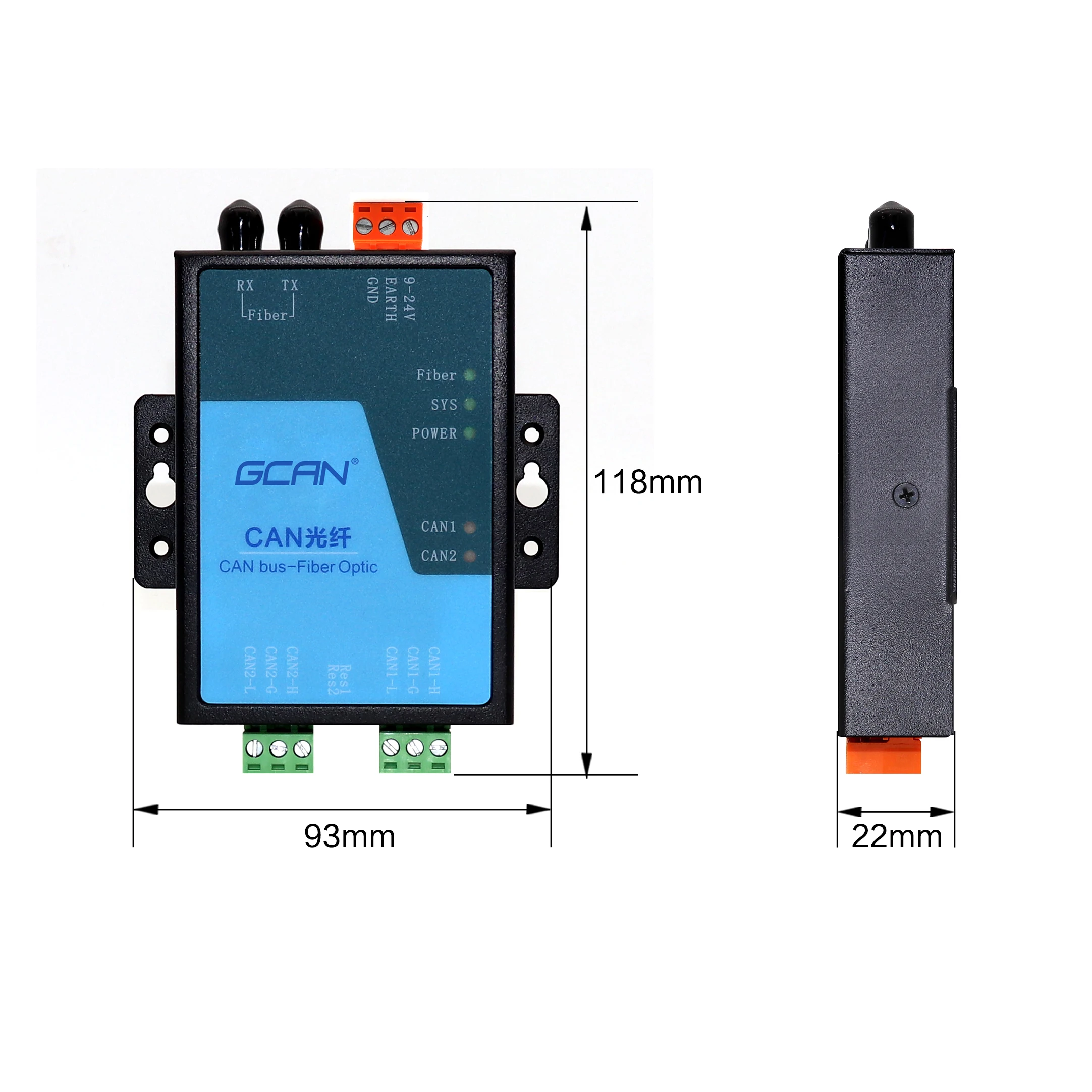 GCAN Optical Fiber To Can Converter GCAN-208 Eliminate Communication Interference For Metro Tunnel Sensor Monitoring System