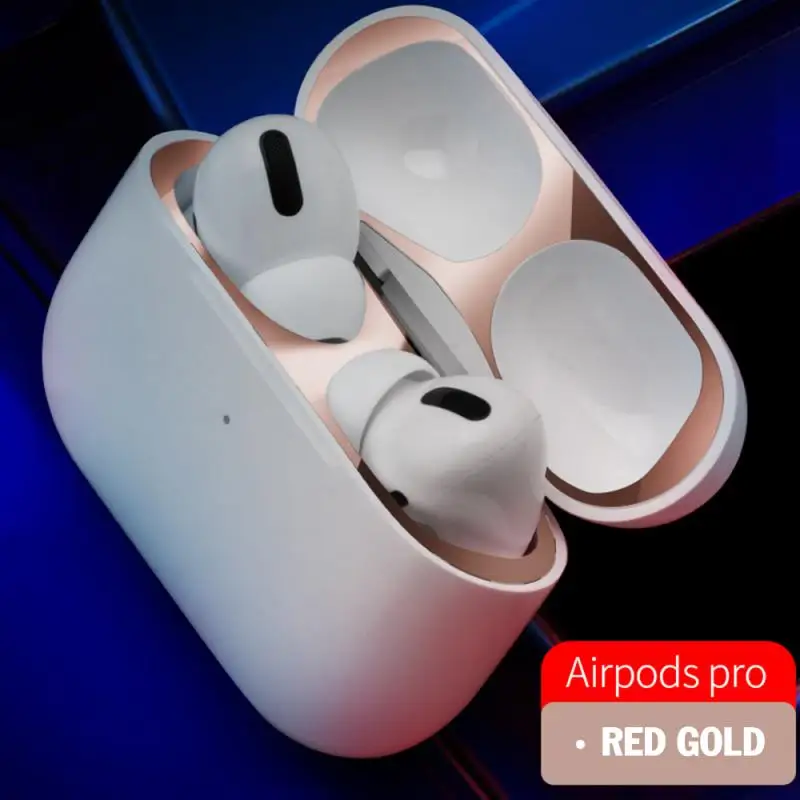 Чехол для Airpods PRO металлическое покрытие Пылезащитная Внутренняя крышка патч металлический пылезащитный стикер аксессуары - Цвет: Blush gold
