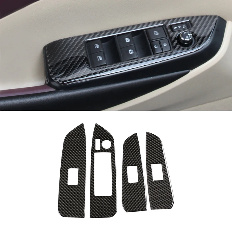 

For Toyota Highlander 2015 2016 2017 2018 Car Carbon Fiber Door Window Lifter Control Switch Button Frame Cover Protective Trim
