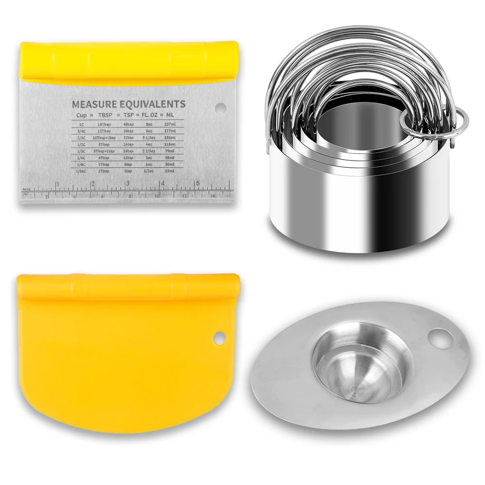 

2-IN-1Stainless Steel Bench Dough Scraper,Biscuit Cutter Set 5Pcs, Egg Separator, Baking Dough Tools for Cake,Baking and Kitchen
