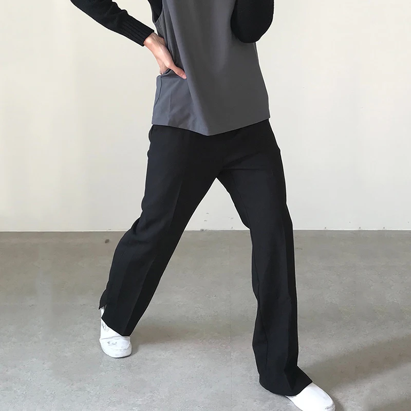 

IEFB men's causal trousers open leg casual straight pants mans black loose bottoms 2021 spring summer new