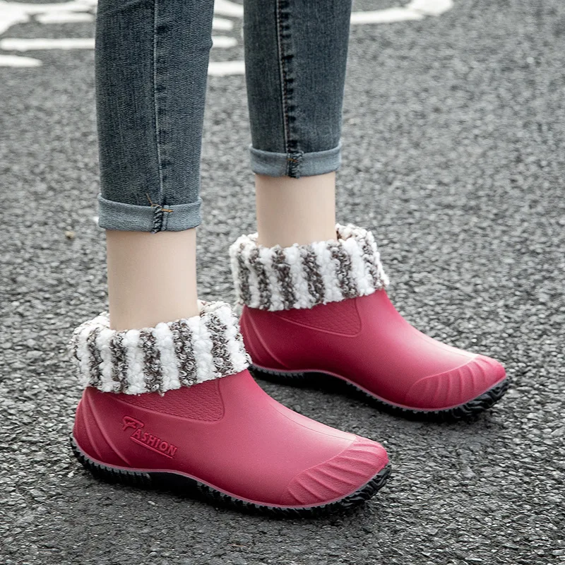 Women New Fashion Ankle Rain Boots Female Outdoor Light Comfort Water Boots Spring Autumn Winter Slip-on Rainboots
