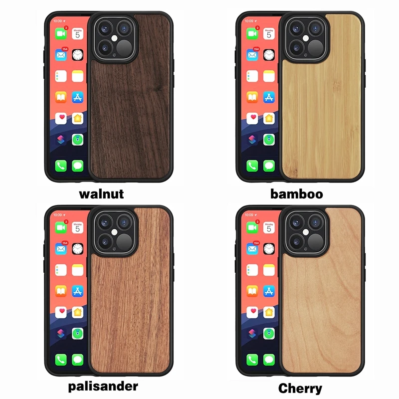 

for iPhone 6 7 8 XS XR 11 12 13 Pro Max Mini Cherry Bamboo Palisander Walnut Real Wood TPU Phone Case Cover