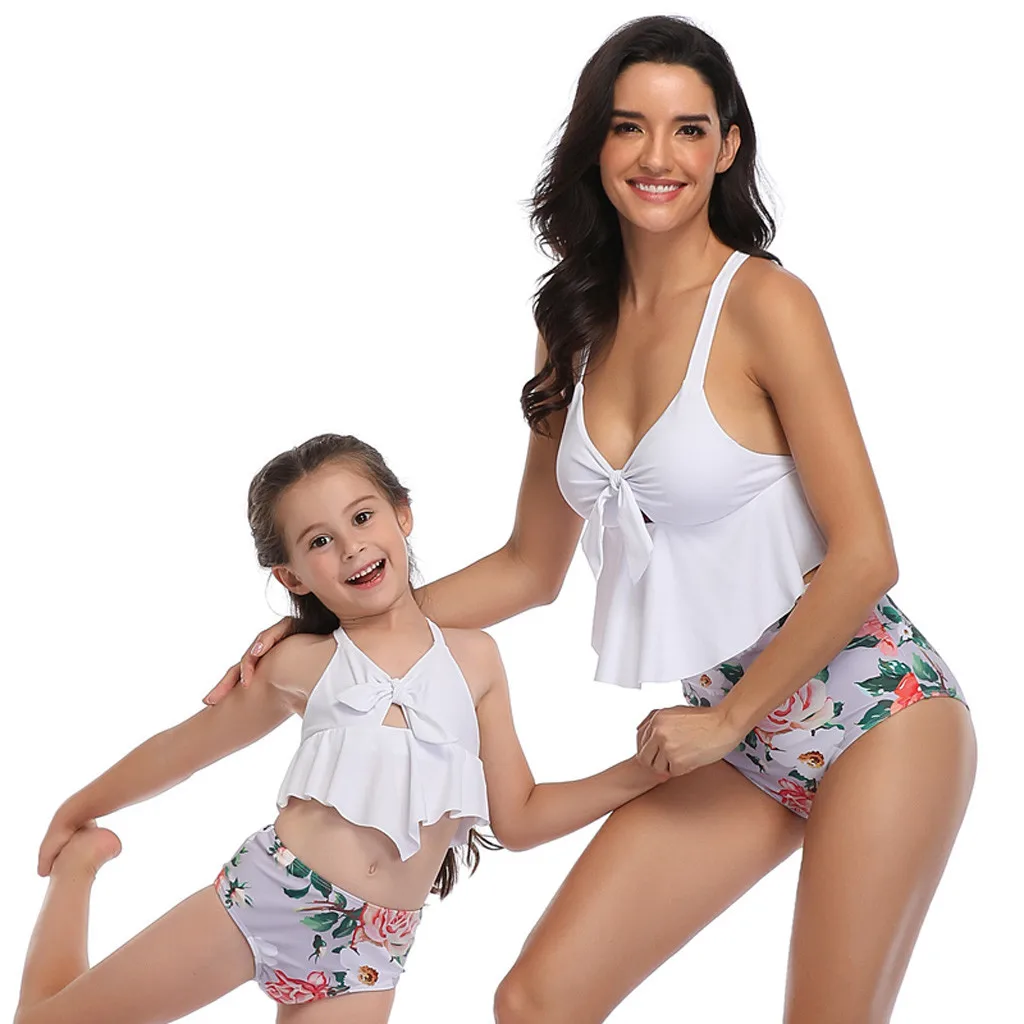 Новый Модный летний купальник из двух частей с принтом для матери и дочери