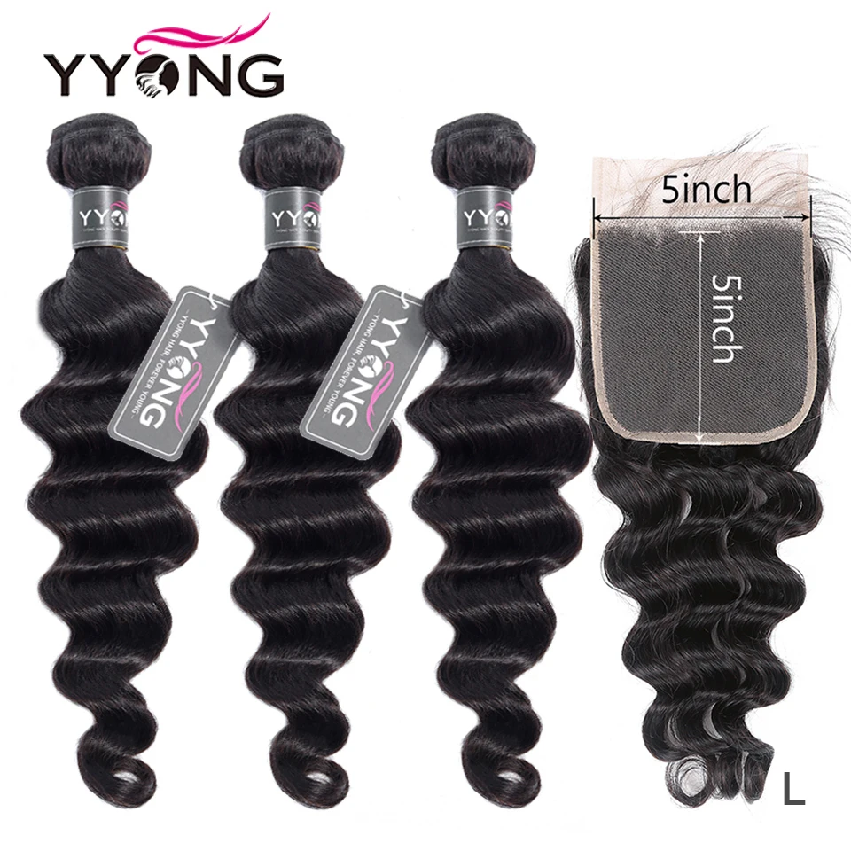 

Yyong 5X5 3/4 Loose Deep Wave Bundles With Closure 2020 New Peruvian 4x4 Closure With Bundles Remy Human Hair With Lace Closure