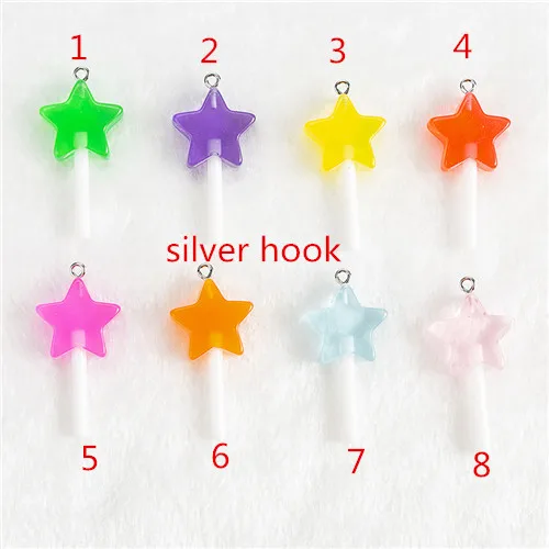 silver hook 12 шт смешанные маленькие звезды леденец 38*20 мм Блестящий леденец милые плоские с оборота кабошоны из смолы украшения для сережек и кулонов - Цвет: silver hook