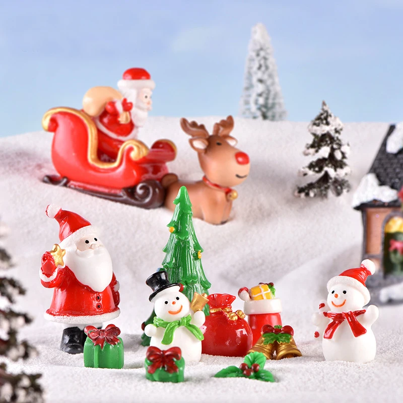 

Fairy Snowman Figurines Miniatures Santa Claus Resin Ornament Micro Landscape Christmas Tree Decoration Garden Decor