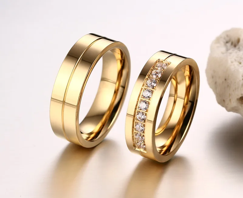 gold color titanium steel couple Ring Engagement for Women men Wedding finger girls fashion christmas party gift jewerly LR4760 | Украшения