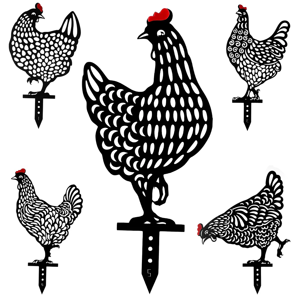 

5Pcs Art Metal Hen Acrylic Hollow Out Chicken Ornaments Garden Lawn Hen Statues Gift Backyard Decoration Accessories