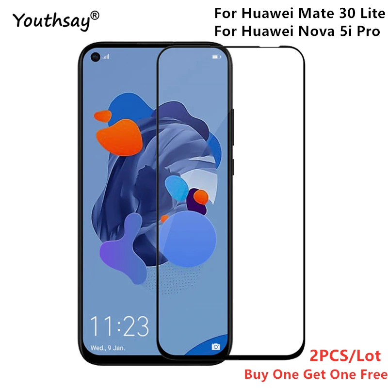 

For Huawei Mate 30 Lite Glass Screen Protector 2PCS Full Glue Coverage Film For Huawei Nova 5i Pro Glass for Huawei Mate 30 Lite