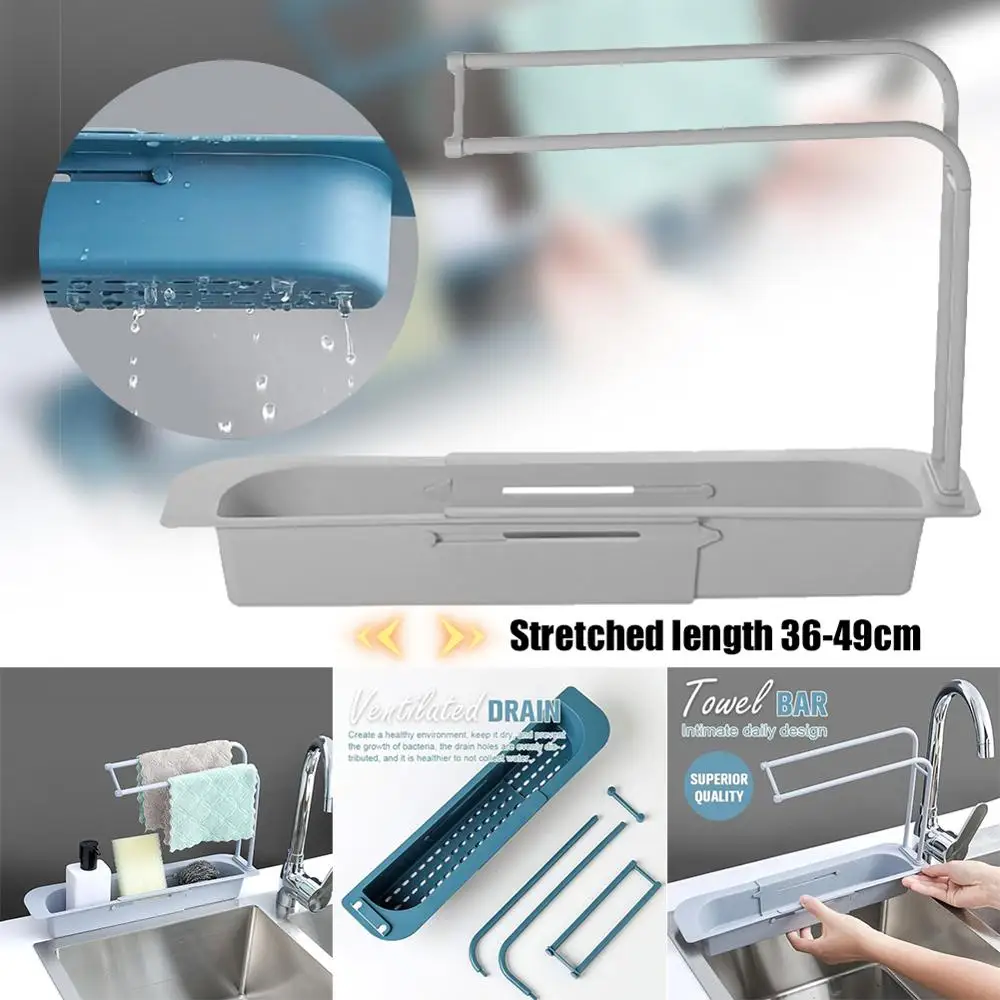 

Telescopic Sink Shelf Soap Sponge Drain Rack Storage Basket Faucet Holder Adjustable Bathroom Holder Sink For Home Kitchen