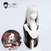 mudrock cosplay wig arknights cosplay%e3%80%8chsiu %e3%80%8dfiber synthetic wig milky white gray gradient black brown long hair game arknights