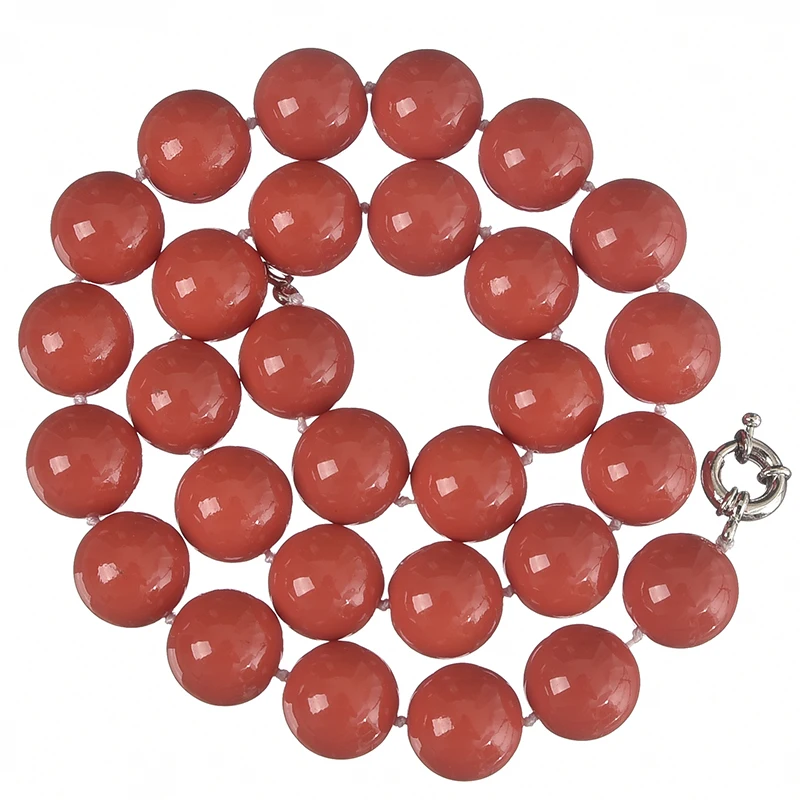 New Style 14mm Round Red Coral Necklace Diy Handmade Synthetic Charm Knotted 18inch jewelry Women H812 | Украшения и аксессуары