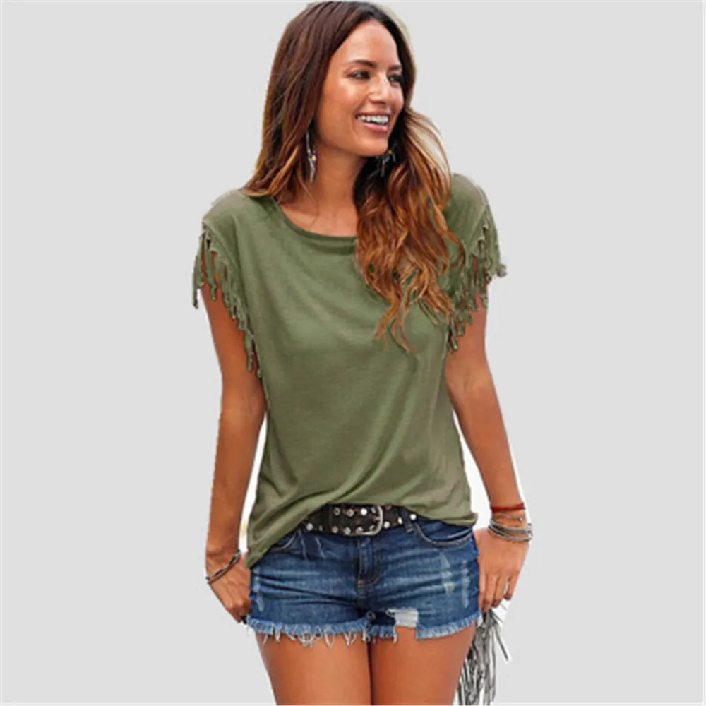 Женская блузка с круглым вырезом и коротким рукавом однотонная Повседневная