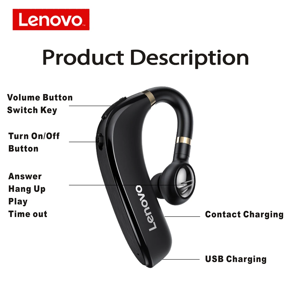 Беспроводные наушники Lenovo гарнитура с микрофоном Bluetooth 5 0 батарея 160 мАч время