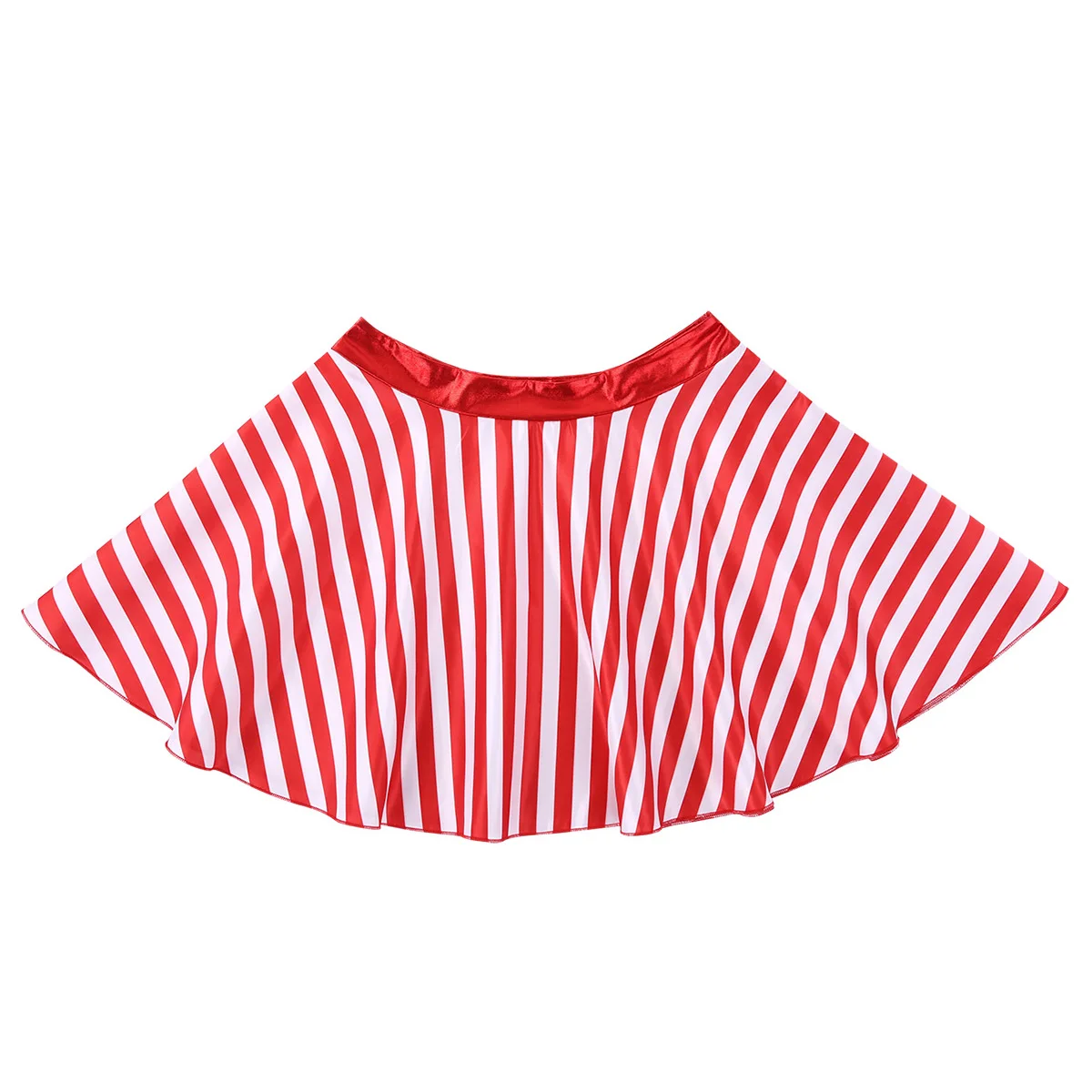 

Women Christmas Fancy Dress Dance Costume rave outfit Sexy Metallic Crop Top with Striped Circle Skirt Set pole dance clothing