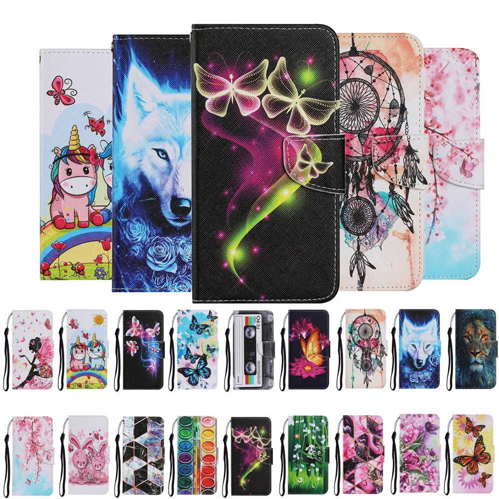 

Leather Case for Samsung Galaxy S21 Plus S20 FE Note 20 Ultra S10e Cute Painted Flip Wallet Cover Card Slots Protective Fundas