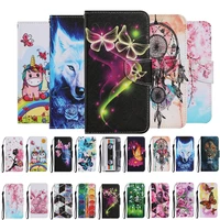leather case for samsung galaxy s21 plus s20 fe note 20 ultra s10e cute painted flip wallet cover card slots protective fundas