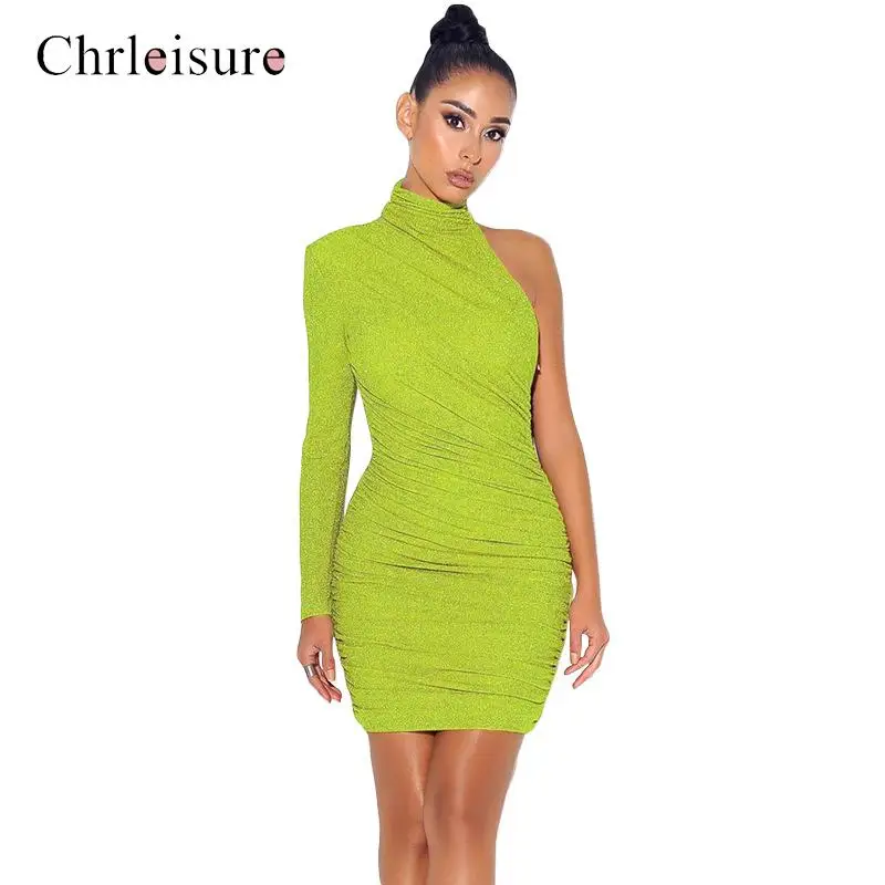 Женское блестящее мини-платье-чокер с открытыми плечами и рукавами креативные