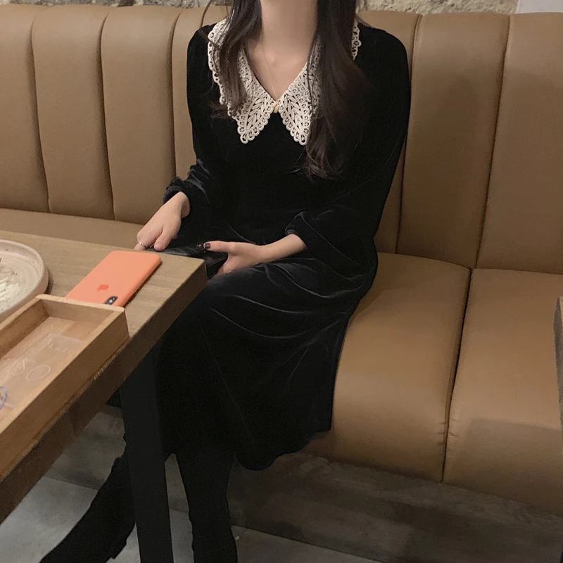 RICININA женское весеннее платье с длинным рукавом воротник Питер Пэн однотонное