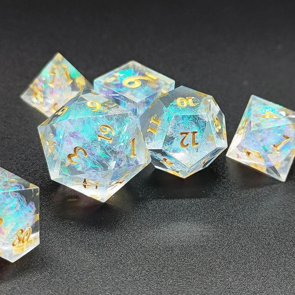 Haxtec-Juego de dados de l&aacute;mina dorada DND, dados poli&eacute;dricos de resina para mazmorras y dragones, RPG D & D Pathfinder-4