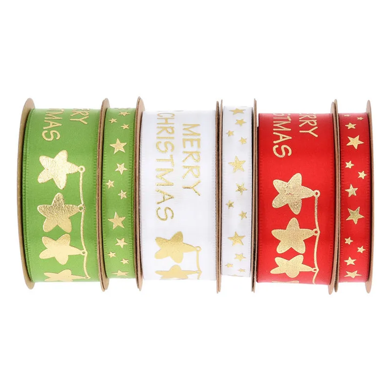 

10Yards 10mm/25mm Ribbon Star Printed Ribbons For Wedding Merry Christmas Decoration DIY Sewing Fabric