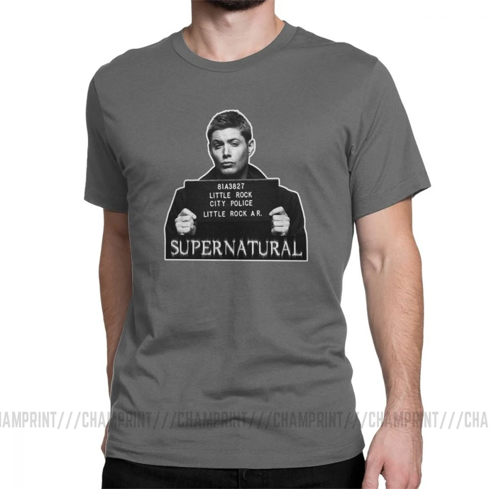 Dean Mugshot футболка Сверхъестественное SPN Brothers футболка мужские топы размера плюс забавная футболка с круглым вырезом из чистого хлопка - Цвет: Темно-серый