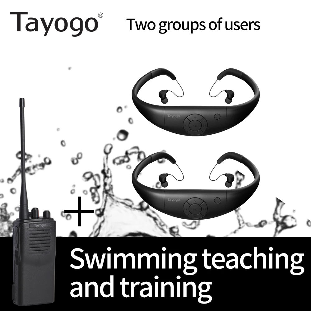 with 2FM Receiver Беспроводной передатчик Tayogo IPX8 для тренировок по плаванию с fm-приемником, водонепроницаемая, на дальние расстояния, Vioce для тренировок по плаванию - Цвет: with 2FM Receiver