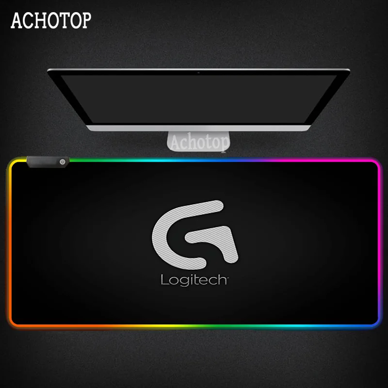 

Игровой коврик для мыши Logitech с логотипом RGB и светодиодсветодиодный светильник кой, большой коврик для мыши 90x40, USB-подсветка, радужная резин...