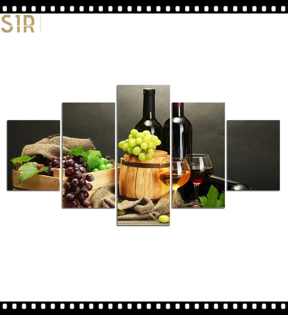 

HD 5 Pieces Red Wine Pictures Print Posters Wall HD Art Home Decor for Living Room Painting on The Wall Pictures Wine Wall Art