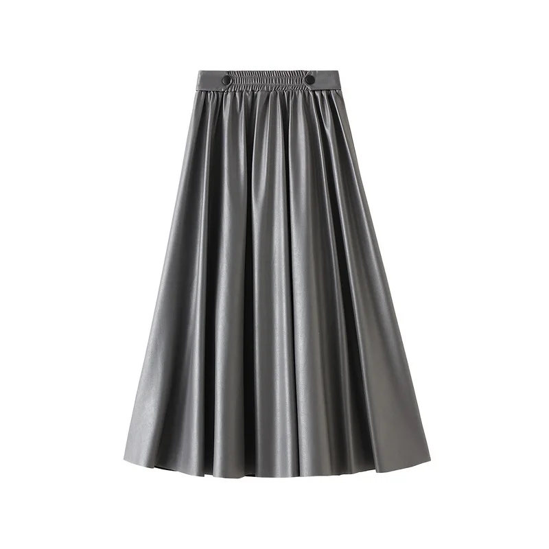 

SHUCHAN High Fashion PU Leather Skirt Ankle-Length A-LINE Vintage High Waist Faldas Largas Mujer Korean Style Long Skirt