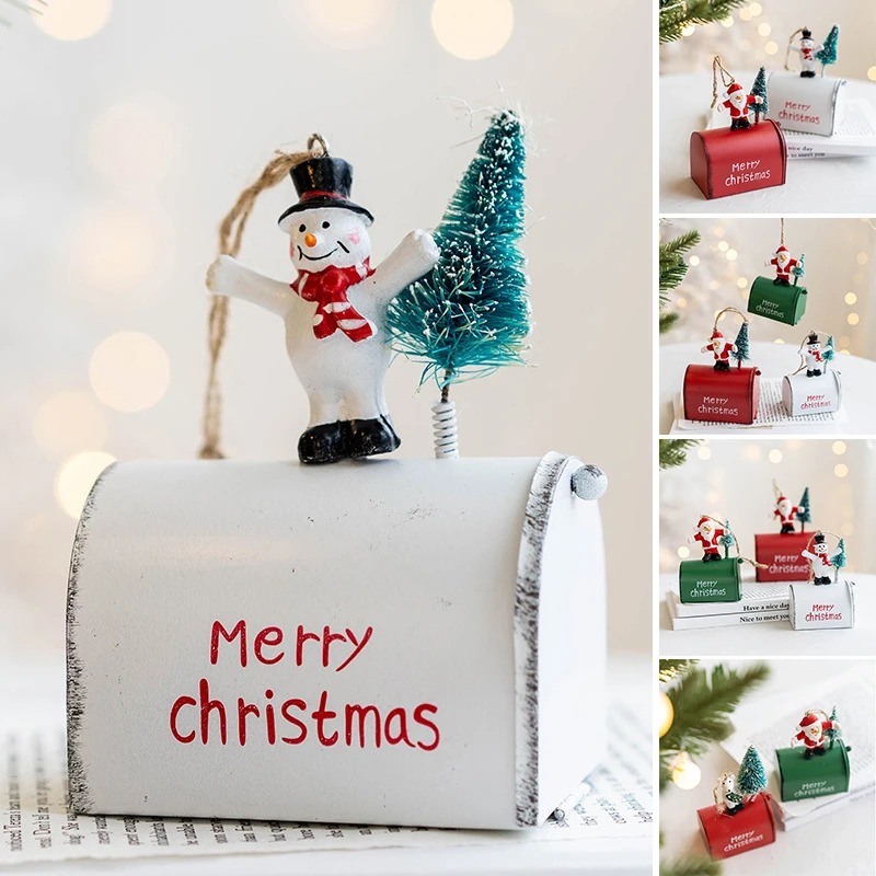 

Железная почтовая коробка с надписью "Merry Christmas", ручная роспись, подвеска на рождественскую елку, прекрасное украшение для рождественской в...