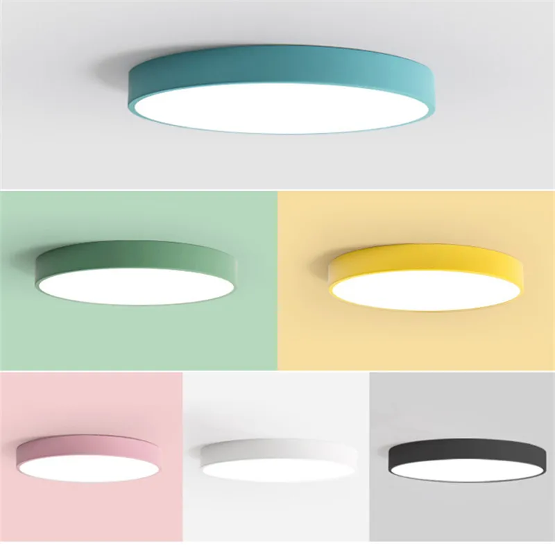Скандинавские простые круглые цветные светильники для спальни, светодиодный потолочный светильник, современный светильник для гостиной, освещение для детской комнаты