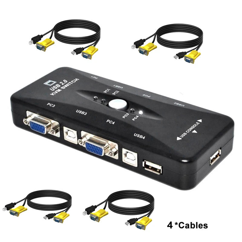 

WLISTE 4 port kvm switch USB 2.0 VGA Splitter Printer Mouse Keyboard Pendrive Share Switcher 1920*1440 VGA Switch Box Adapter