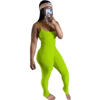 casual sportwear bodycon jumpsuit women spaghetti strap skinny elastic ruched streetwear solid fitness rompers womens jumpsuit