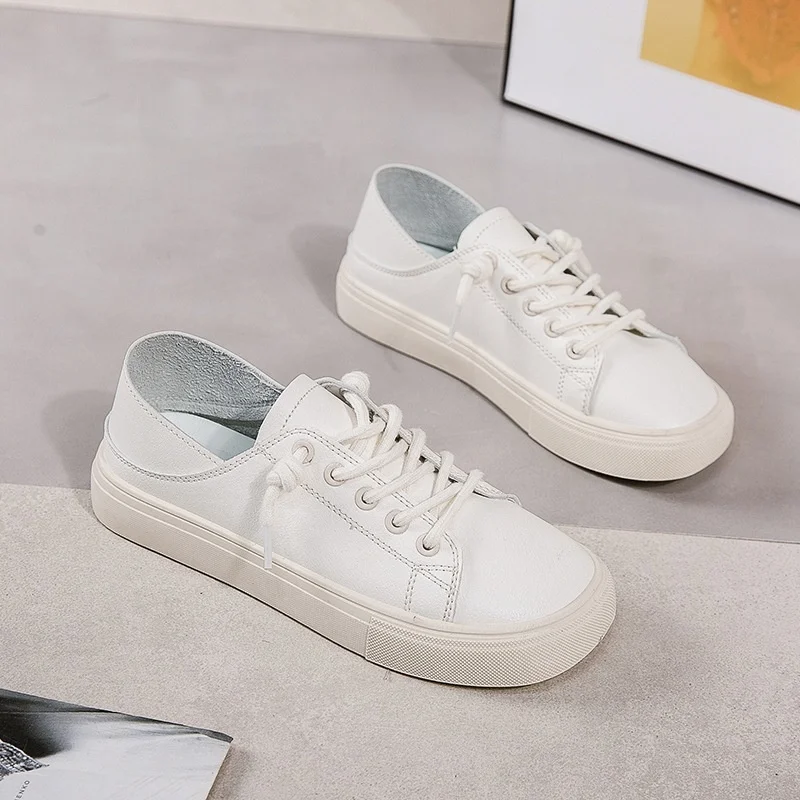 

Women Flat Sports Casual Sneaker Lace on Zapatillas Mujer Women's Fashion Soft Bottom Vulcanize Shoes Ladies Little White Shoes