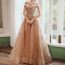 Requintada princesa formal vestidos de baile para a mulher casamento luxo champanhe tule com strass rendas vestido de festa à noite robe (4)